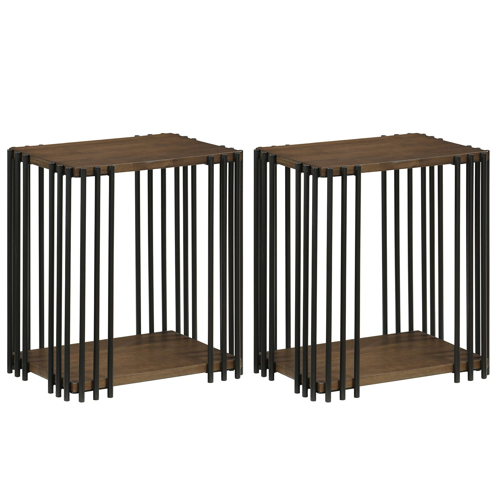 Rubber Wood Side Table Set of 2 with 2-Layer Storage Shelves and Metal Frame, Walnut End & Side Tables at Gallery Canada