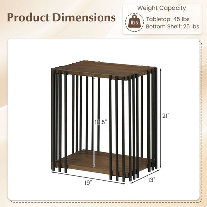 Rubber Wood Side Table with 2-Layer Storage Shelves and Metal Frame, Walnut End & Side Tables at Gallery Canada