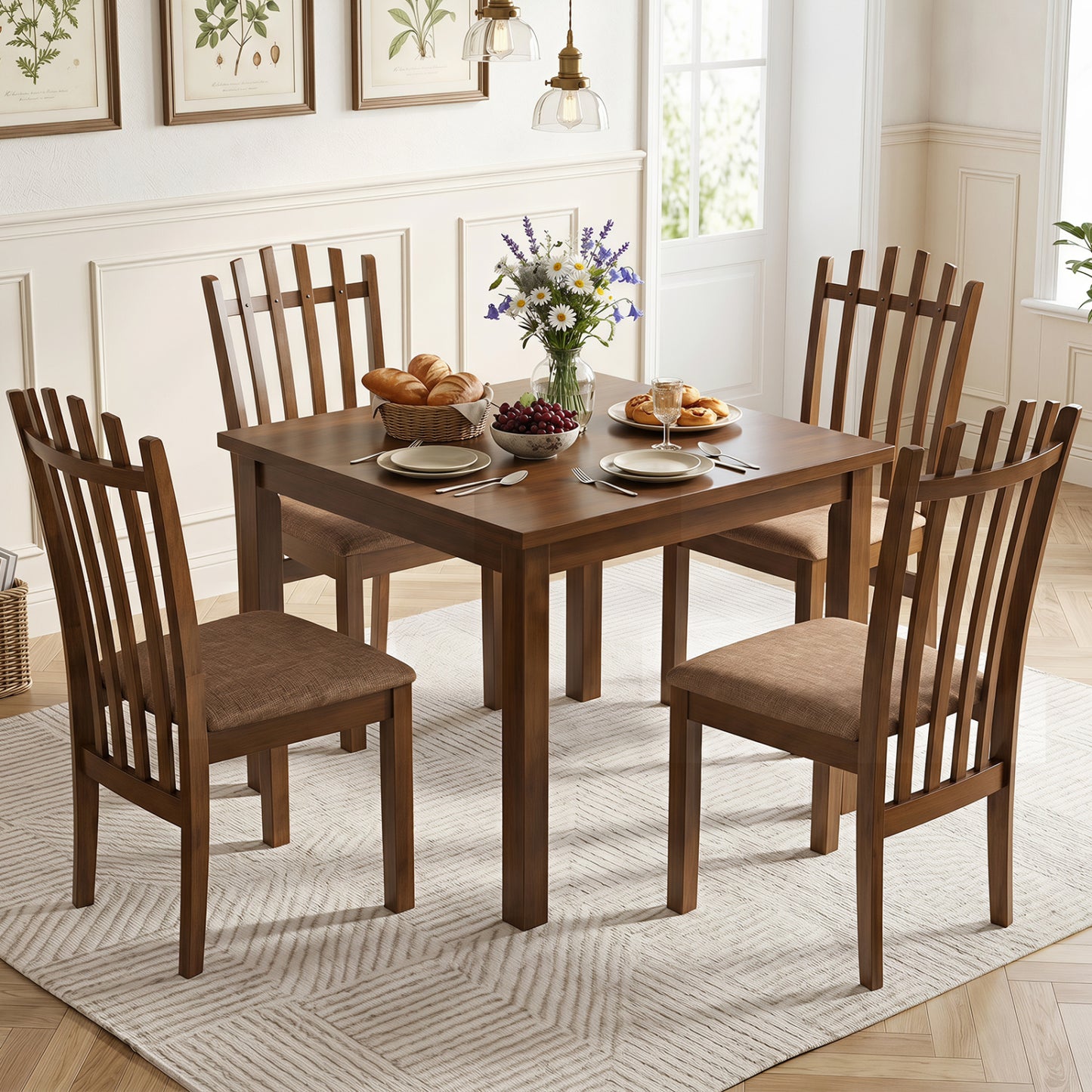 Rubber Wood Slat Back Dining Chairs Set of 4, Brown Dining Chairs at Gallery Canada