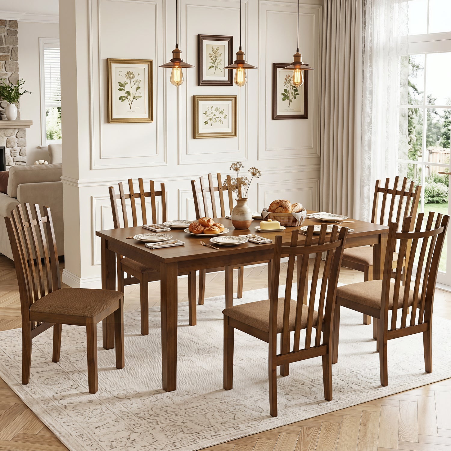 Rubber Wood Slat Back Dining Chairs Set of 4, Brown Dining Chairs at Gallery Canada