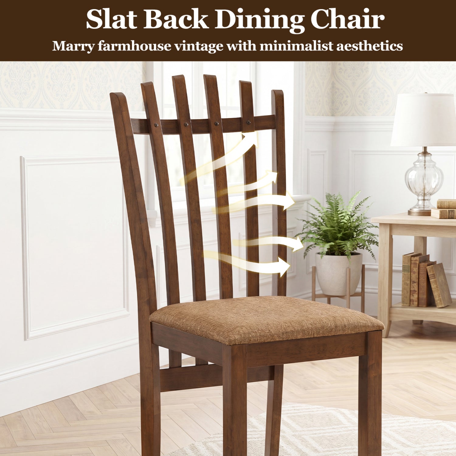 Rubber Wood Slat Back Dining Chairs Set of 4, Brown Dining Chairs at Gallery Canada