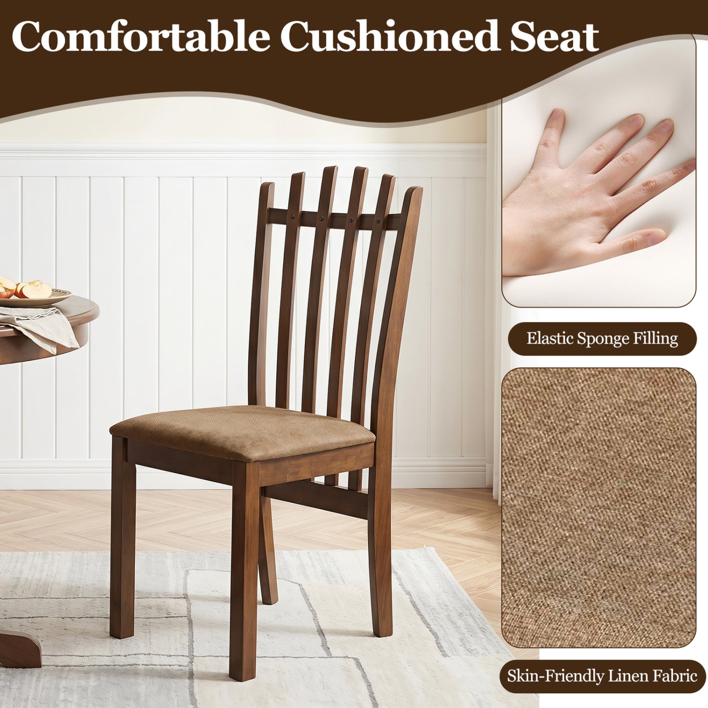 Rubber Wood Slat Back Dining Chairs Set of 4, Brown Dining Chairs at Gallery Canada