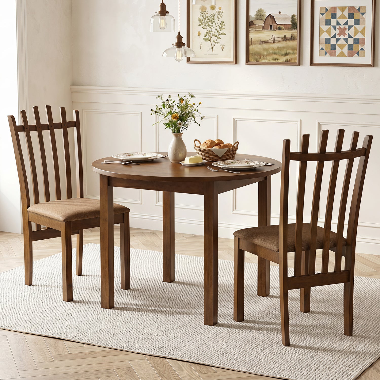 Rubber Wood Slat Back Kitchen Chairs, Set of 2, Brown Dining Chairs at Gallery Canada