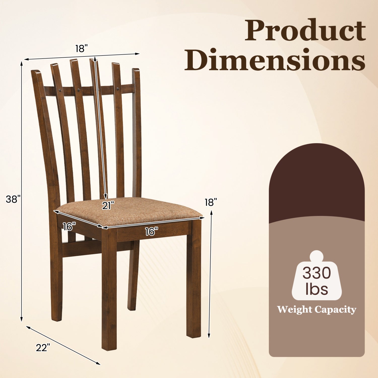 Rubber Wood Slat Back Kitchen Chairs, Set of 2, Brown Dining Chairs at Gallery Canada