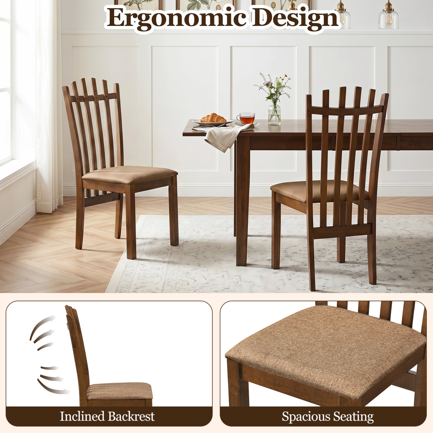 Rubber Wood Slat Back Kitchen Chairs, Set of 2, Brown Dining Chairs at Gallery Canada