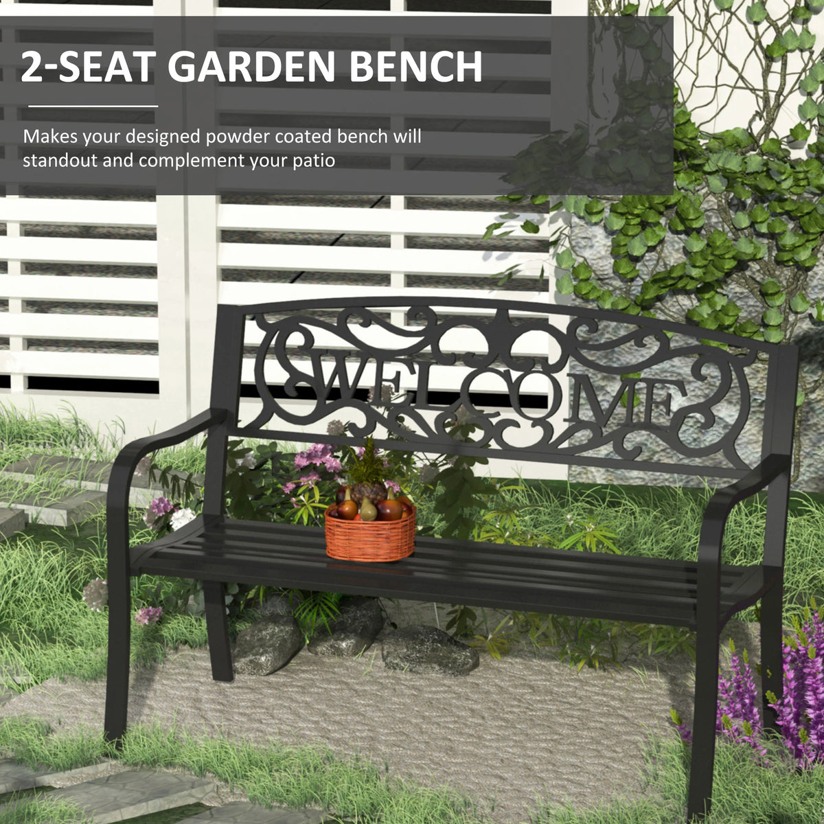 50" 2-Seater Garden Bench Patio Chair, Outdoor Furniture, Black Outdoor Benches at Gallery Canada