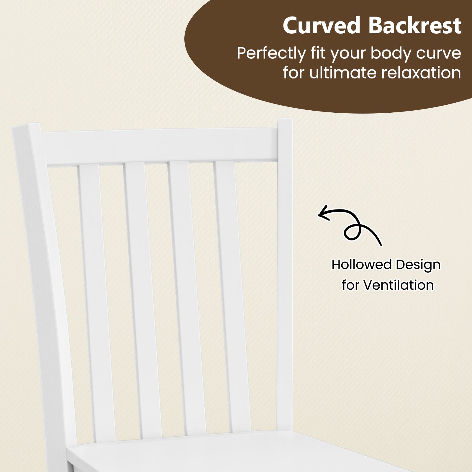 Wooden Dining Chairs Set of 2, Slat Tilt Backrest, White Dining Chairs at Gallery Canada