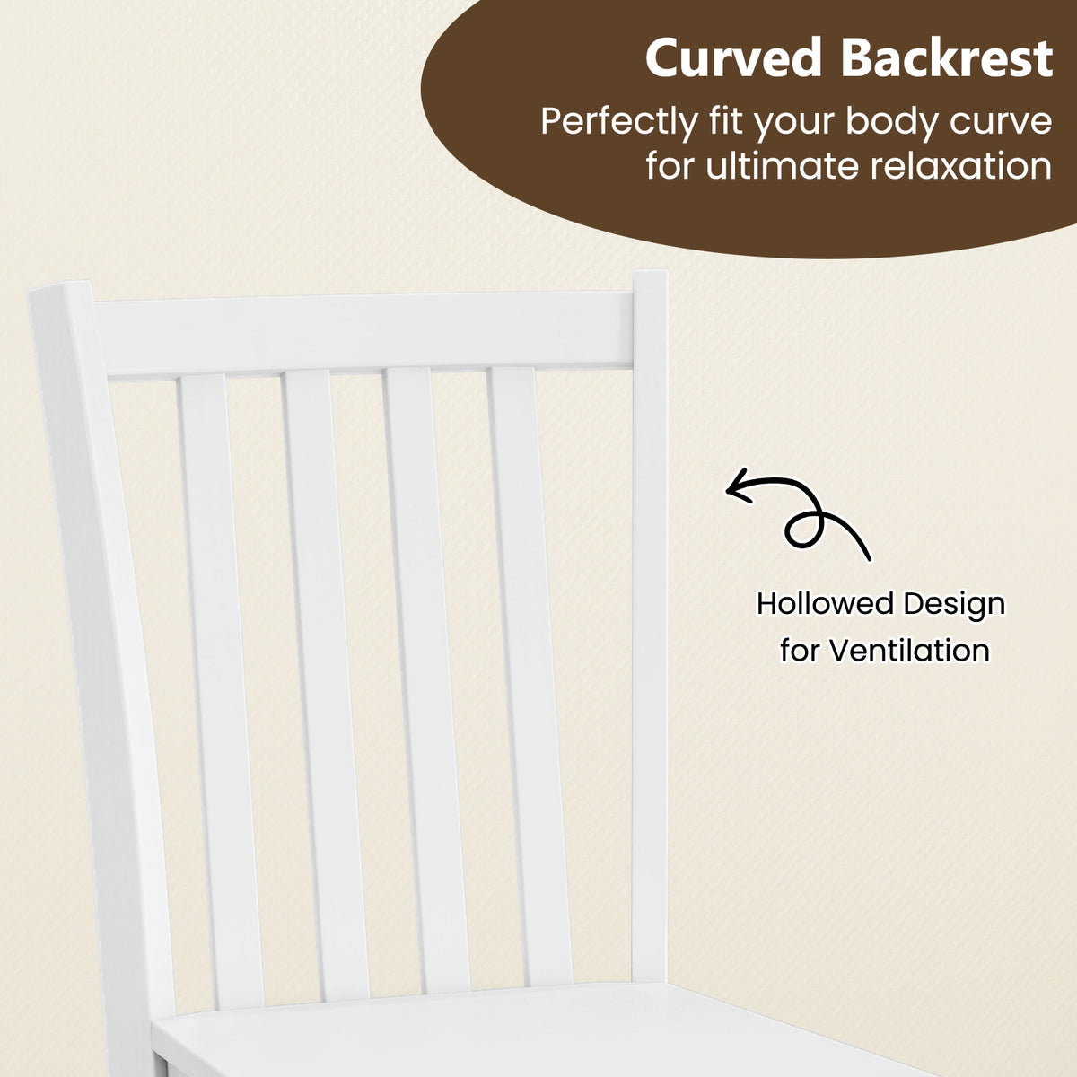 Wooden Dining Chairs Set of 2, Slat Tilt Backrest, White Dining Chairs at Gallery Canada