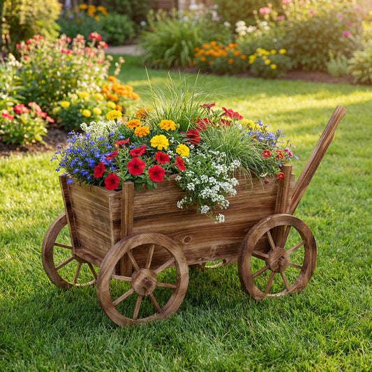 Rustic Rolling Flower Pot Stand with Wheels and Handle, Coffee Raised Garden Beds Coffee at Gallery Canada