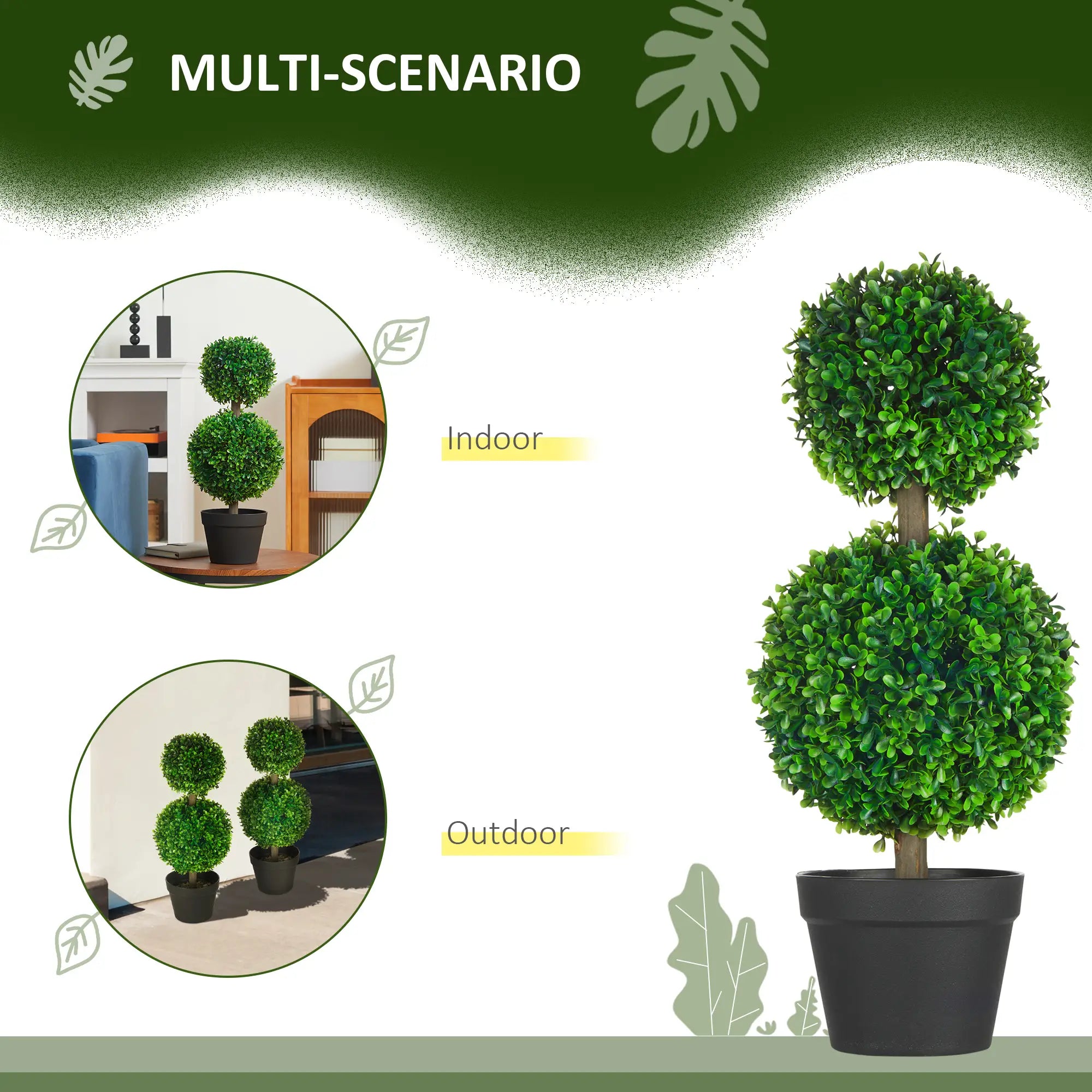 Artificial Boxwood Topiary Tree Set Of 2, Faux Plant In Pot, Green Artificial Trees at Gallery Canada