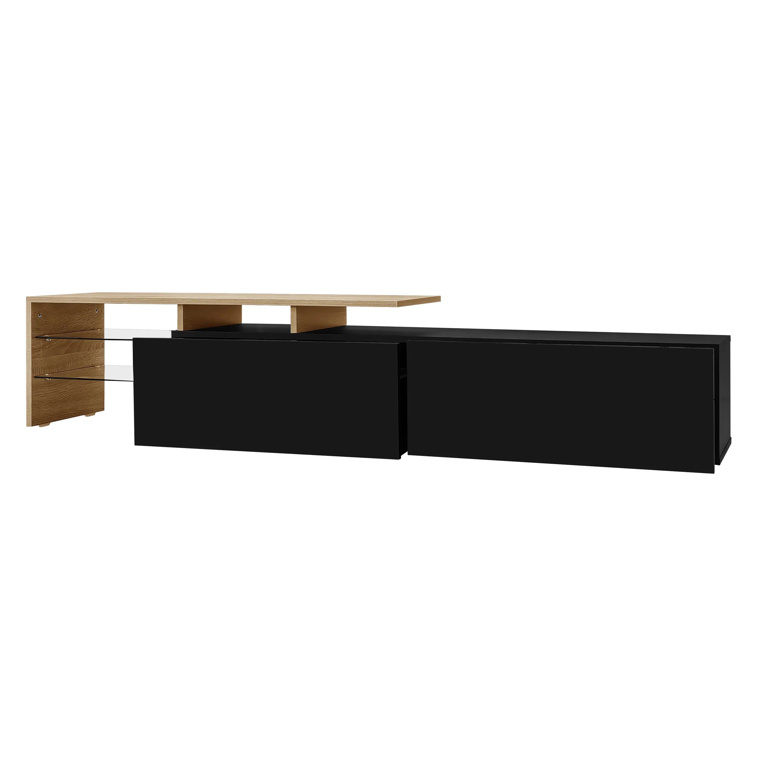 TV Cabinet With Glass Shelves, LED Lighting, 67
