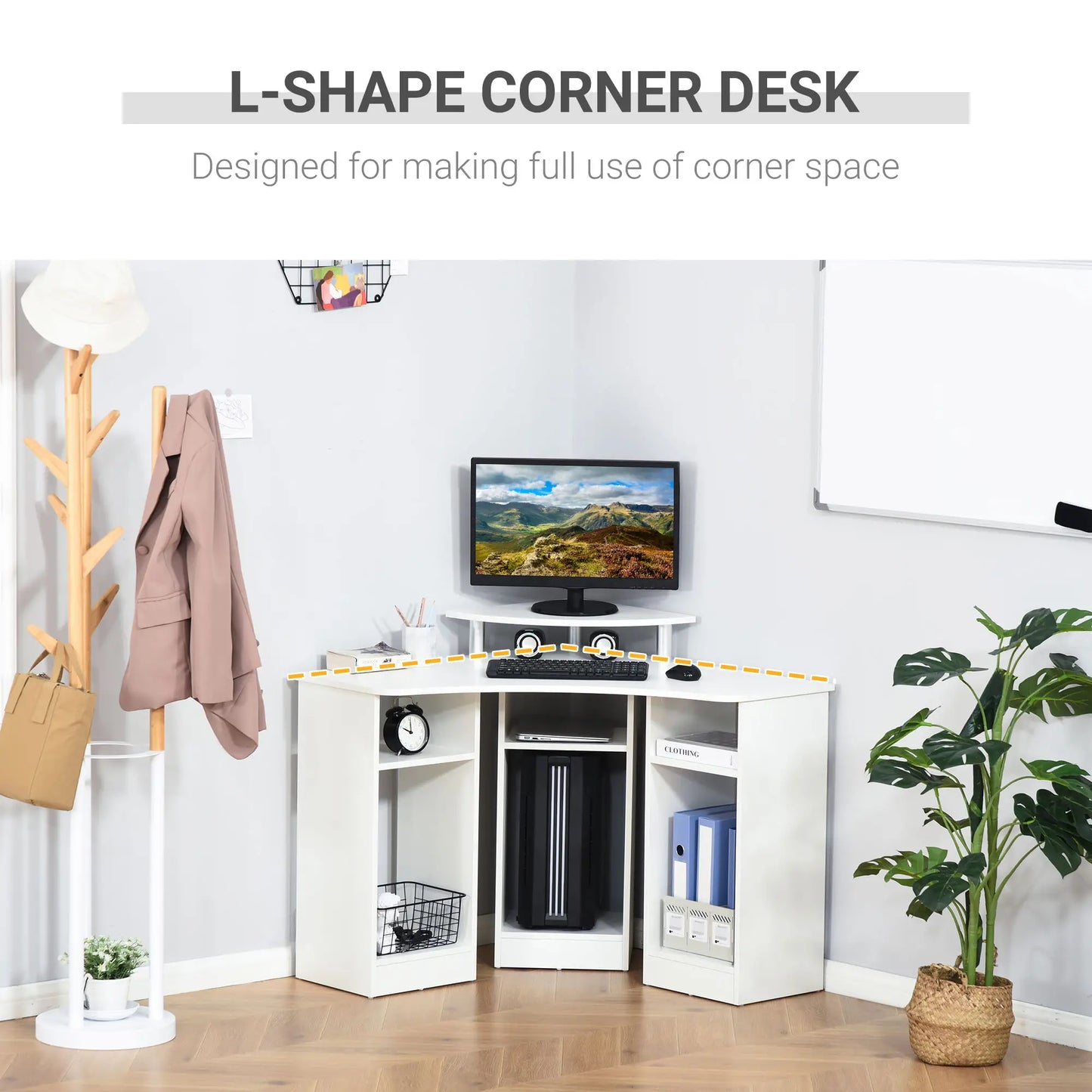 L-Shaped Computer Desk with Monitor Stand, Home Office Corner, White Computer Desks at Gallery Canada