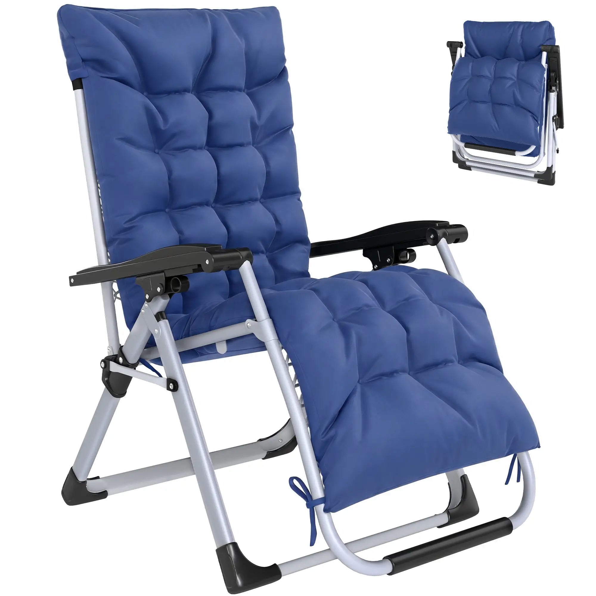 Reclining Zero Gravity Chair, Adjustable Backrest, Folding Garden Lounger, Dark Blue Lounger Chairs Dark Blue at Gallery Canada