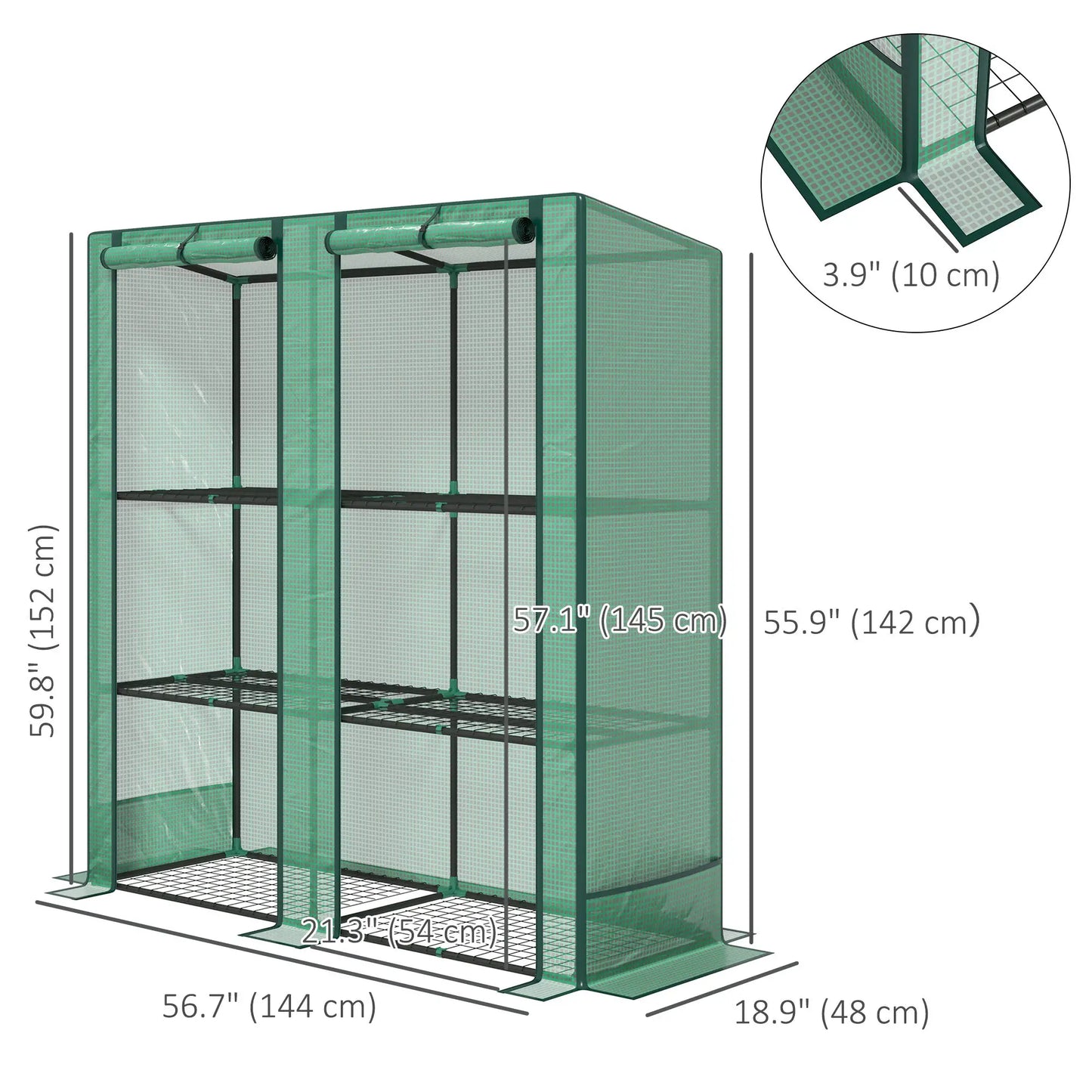 Lean-To Greenhouse, 3 Tier Shelves, 2 Roll-Up Doors, Indoor Outdoor, Green Greenhouses at Gallery Canada