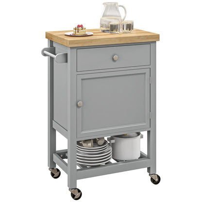 Kitchen Cart on Wheels, Wood Top, Towel Rack, Drawer, Shelf, Grey Kitchen Islands & Kitchen Carts at Gallery Canada