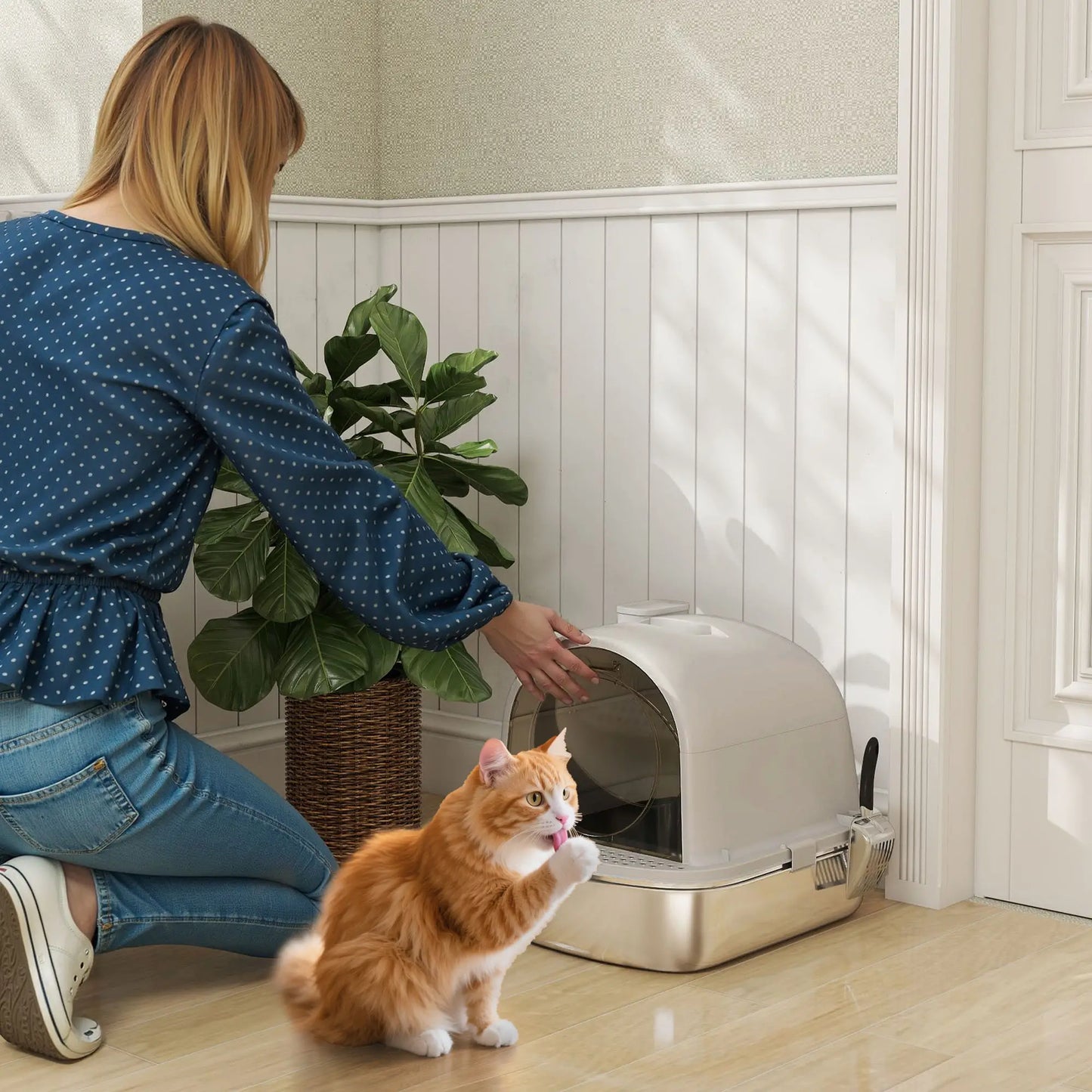 Enclosed Stainless Steel Litter Box, With Scoop, Deodorizer Bag, Handle Cat Litter Box Enclosures at Gallery Canada