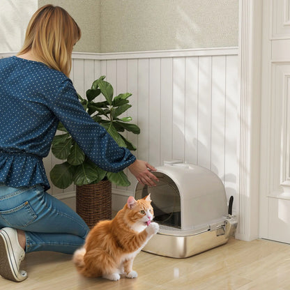 Enclosed Stainless Steel Litter Box, With Scoop, Deodorizer Bag, Handle Cat Litter Box Enclosures at Gallery Canada