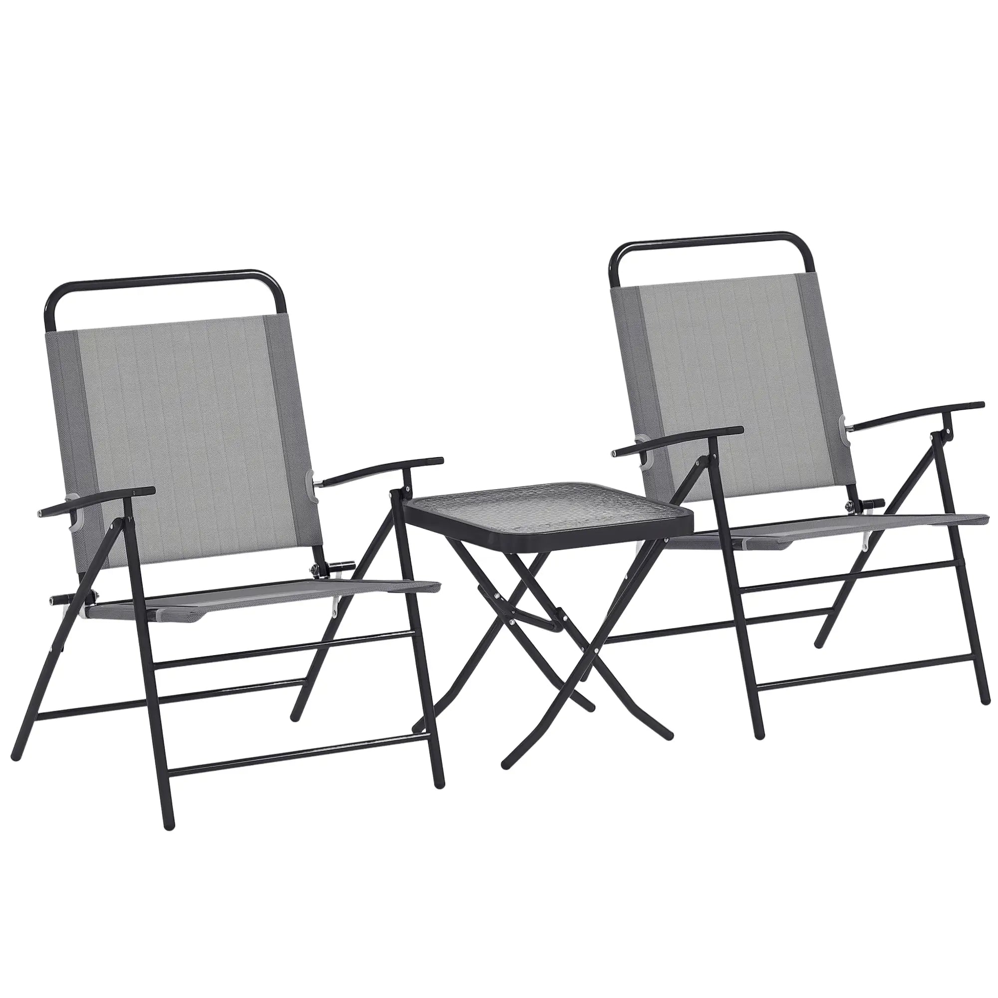 Folding Bistro Set, Adjustable Chairs, Glass Top Table, Grey Bistro Sets at Gallery Canada