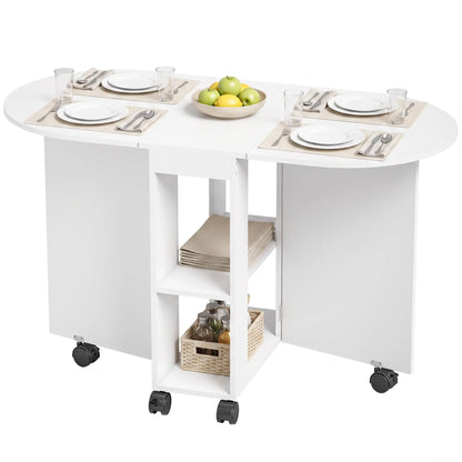 Folding Dining Table, Drop Leaf, 2 Shelves, 120cm, White Dining Tables White at Gallery Canada