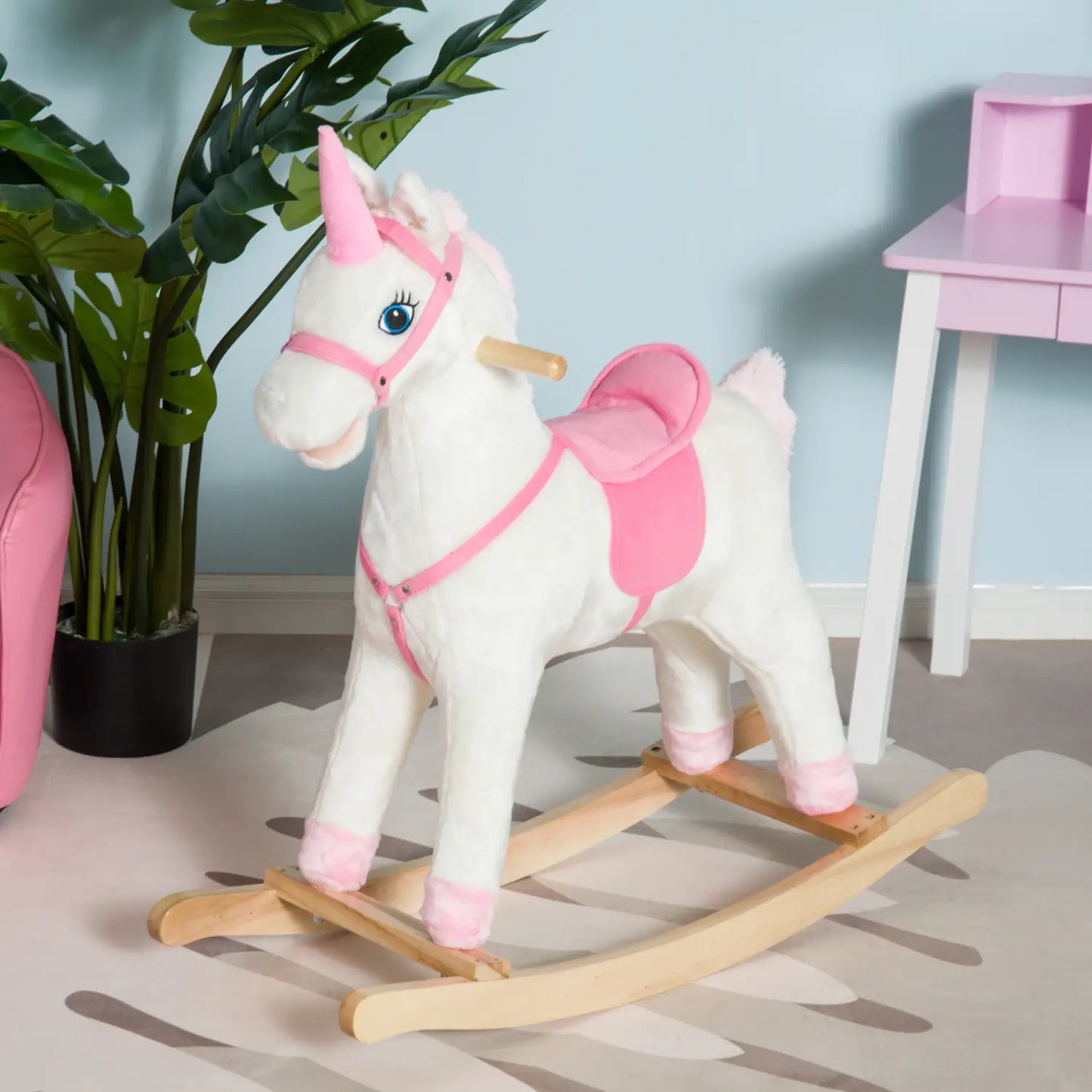 Kids Plush Rocking Horse Unicorn, Realistic Sounds, White & Pink Rocking Horses at Gallery Canada