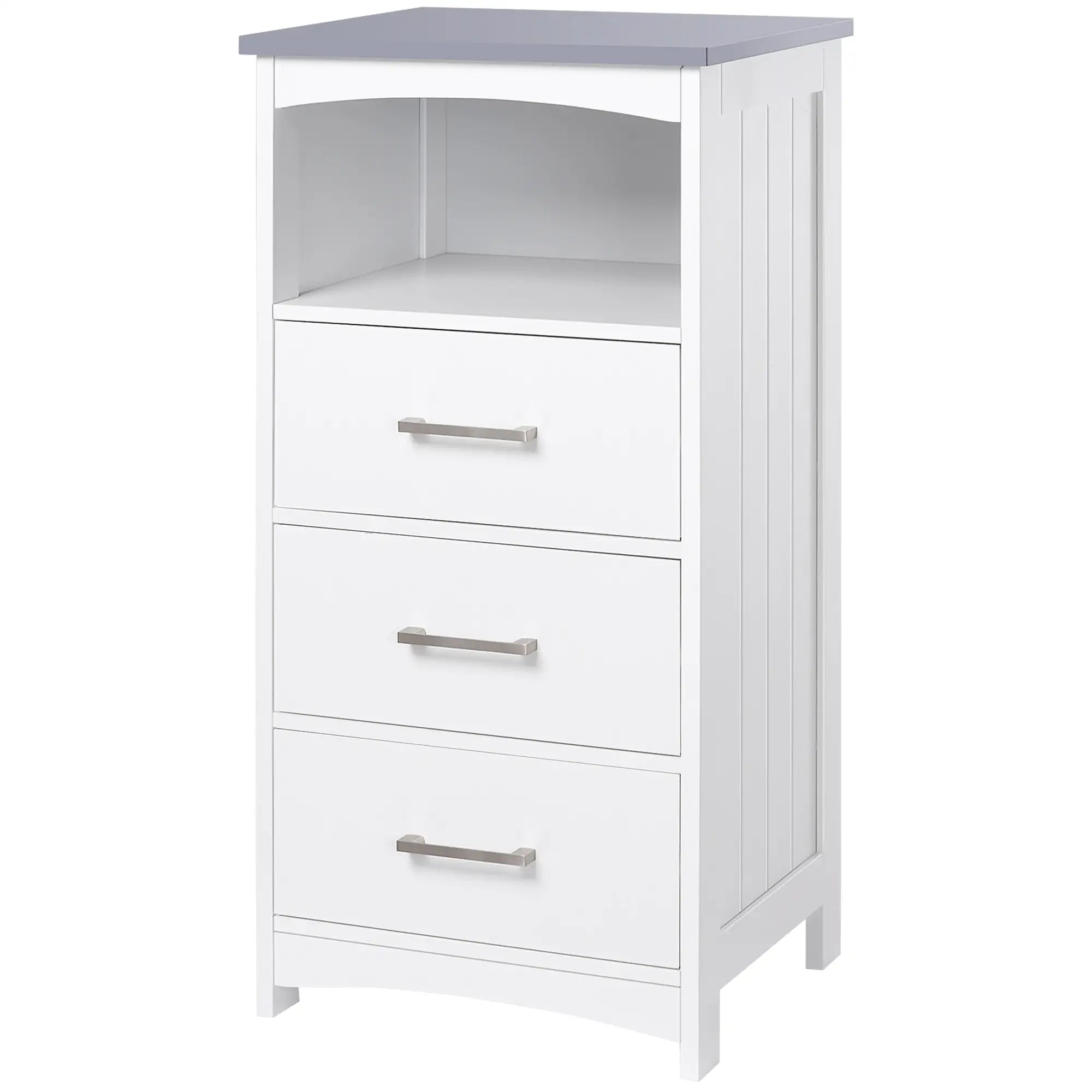 Small Bathroom Storage Cabinet, 3 Drawers, Open Shelf, White Bathroom Cabinets at Gallery Canada