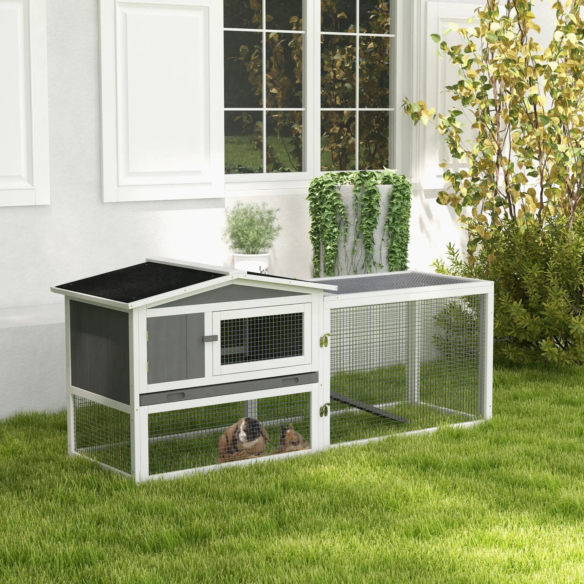 Wooden Rabbit Hutch, Guinea Pig House, Removable Tray, Openable Roof, Grey Rabbit Hutch at Gallery Canada