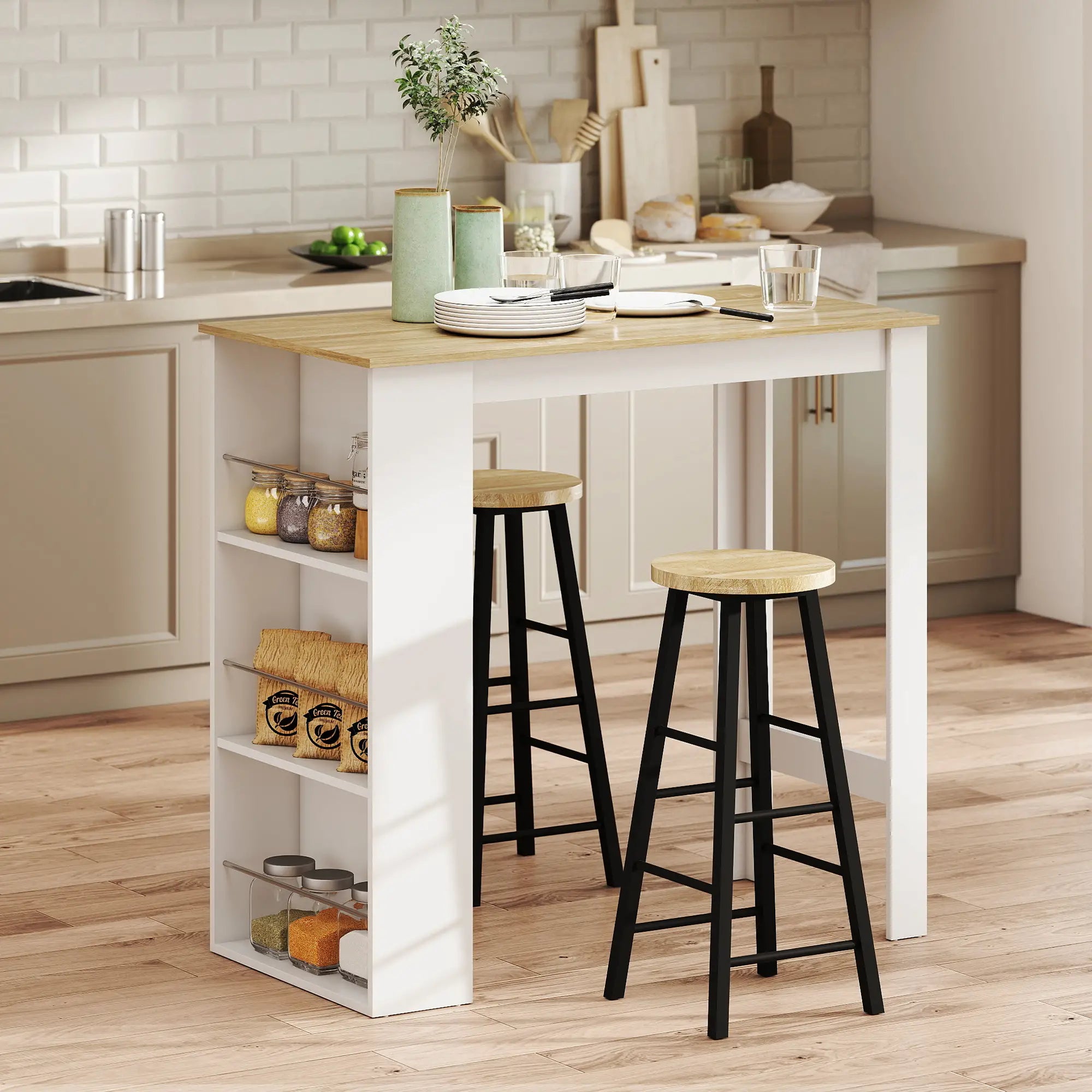 Modern Bar Table, 3 Storage Shelves, Kitchen Dining Room, White Bar Tables & Dining Tables at Gallery Canada