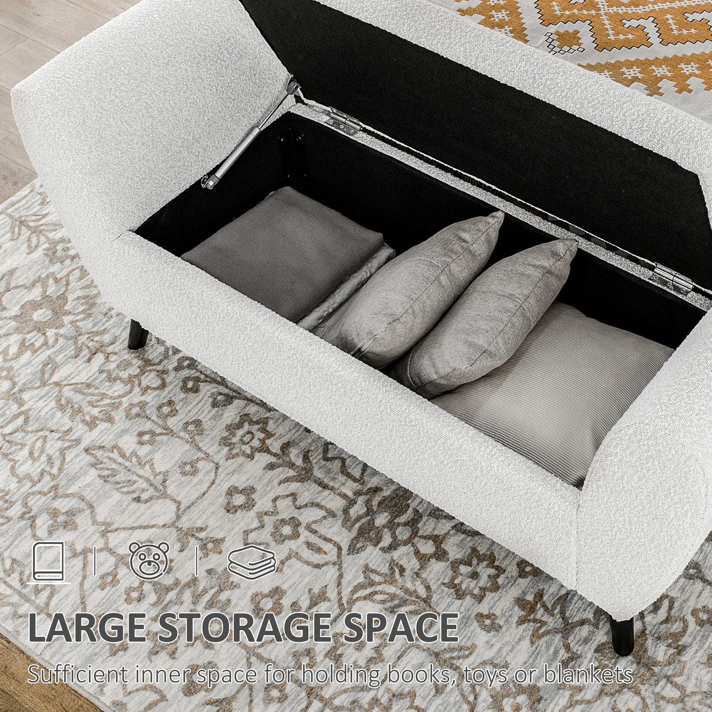 Upholstered Storage Bench with Arms, Modern Ottoman, Cream White Storage Ottomans & Benches at Gallery Canada