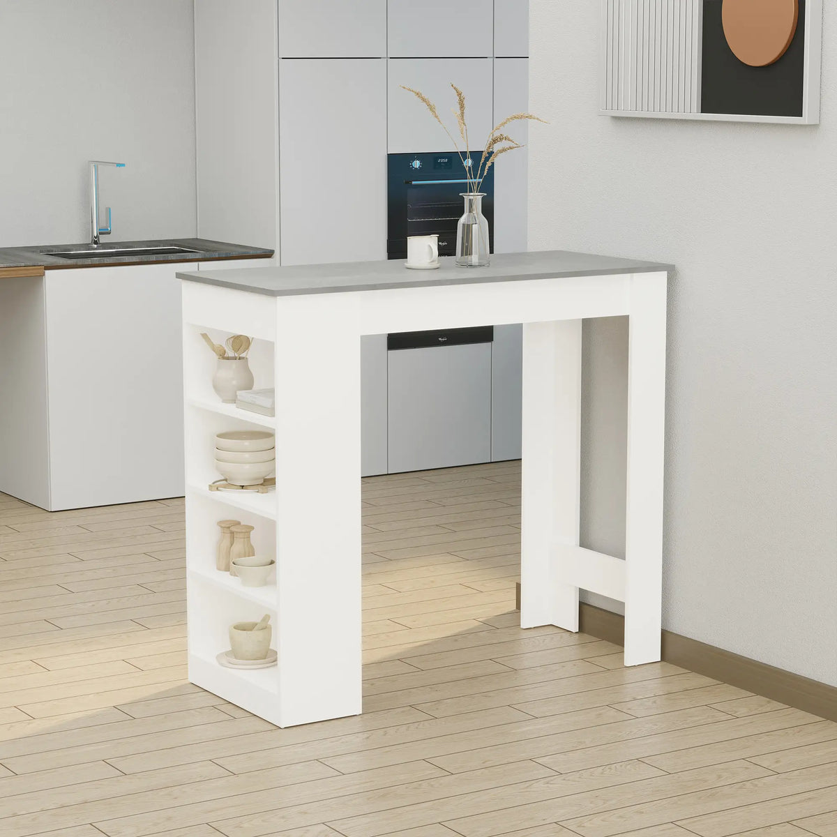 Bar Table, High Top Pub Table with 4 Shelves, Modern, Grey Bar Tables & Dining Tables at Gallery Canada