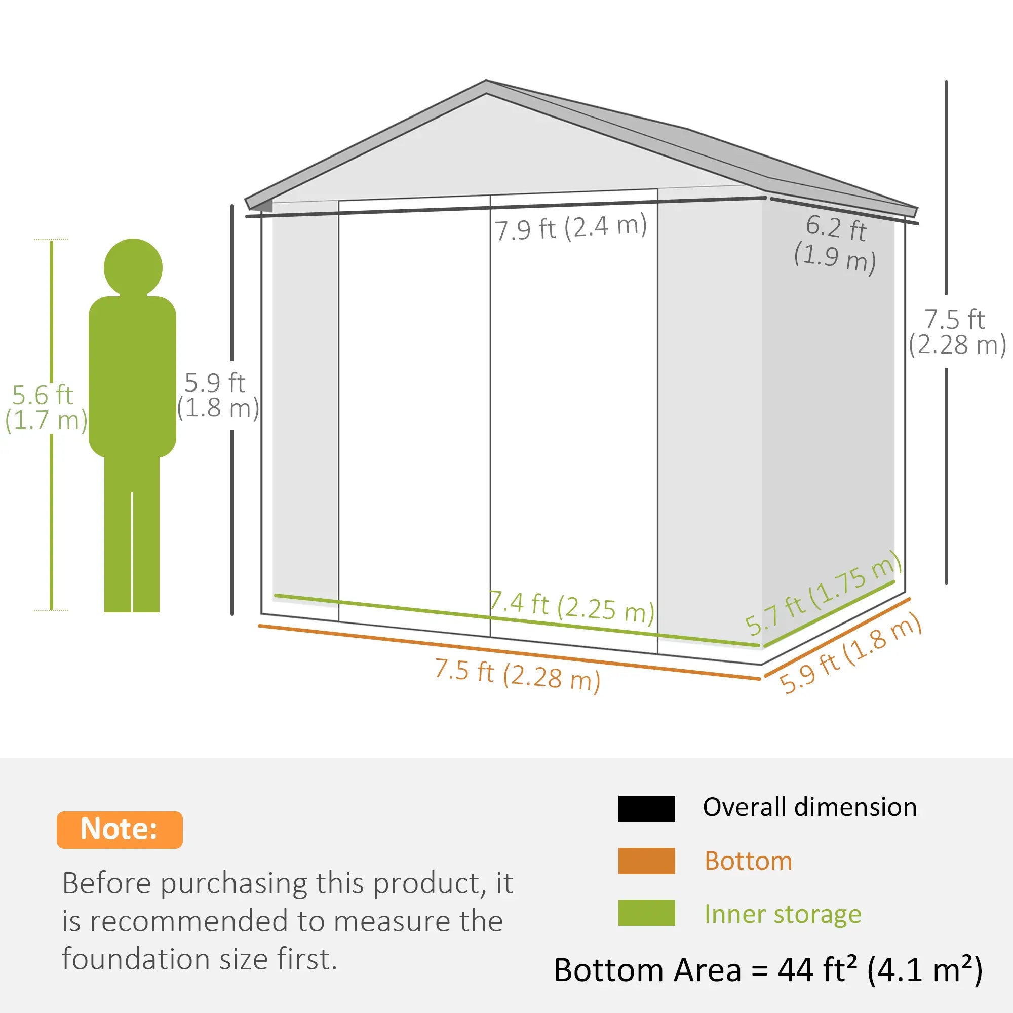 Small Garden Shed, Latch Door, Vents, Sloped Roof, 8x6, Light Grey Sheds at Gallery Canada