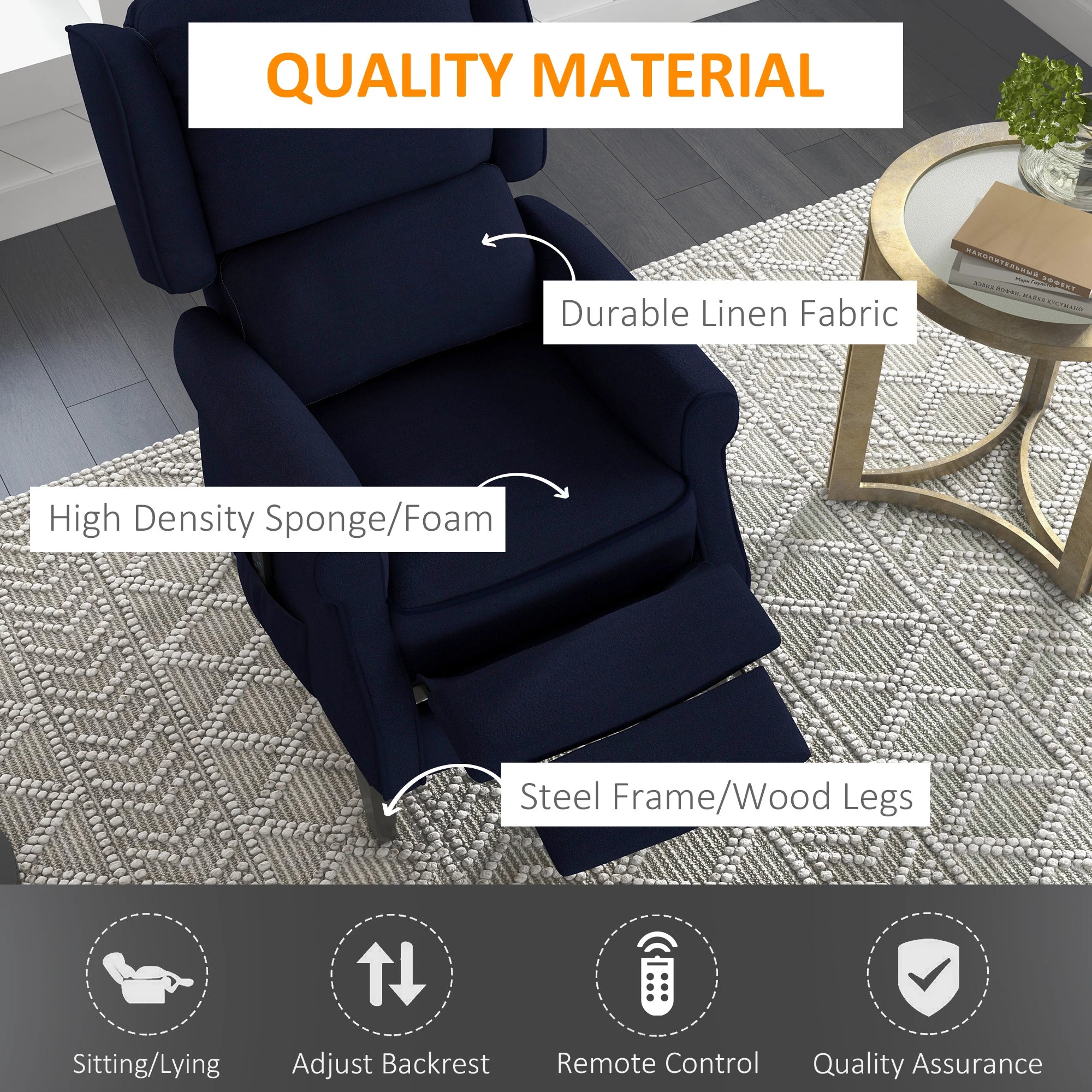 Vibration Massage Recliner Chair With Extendable Footrest, Blue Single Sofas at Gallery Canada