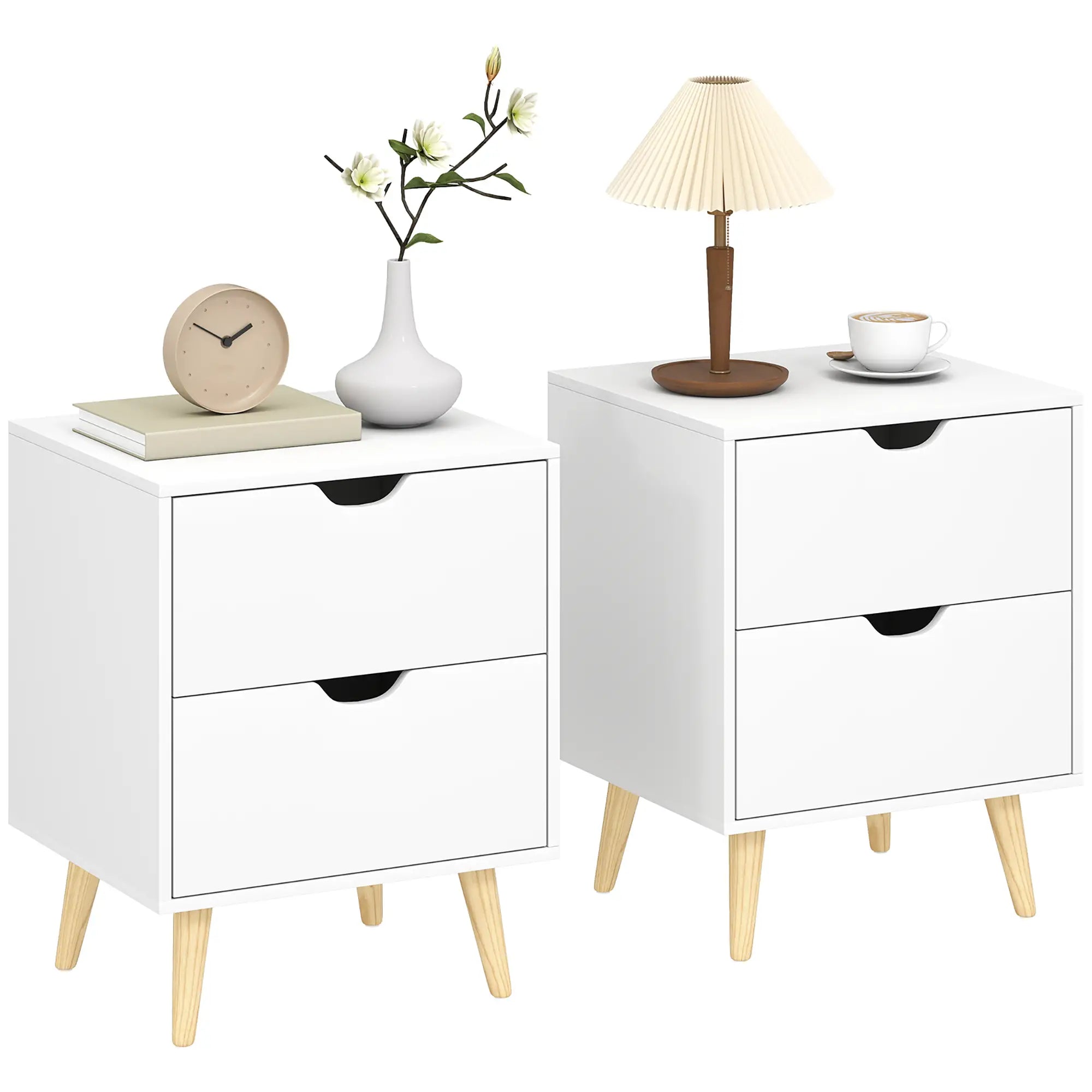 White Nightstand Set Of 2, 2 Drawers With Pine Wood Legs, White Bedside Tables at Gallery Canada