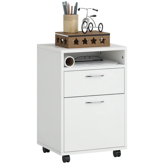24" Small Filing Cabinet, Open Compartment, Drawer, Wheels, White Office Cabinets & Cupboards White at Gallery Canada