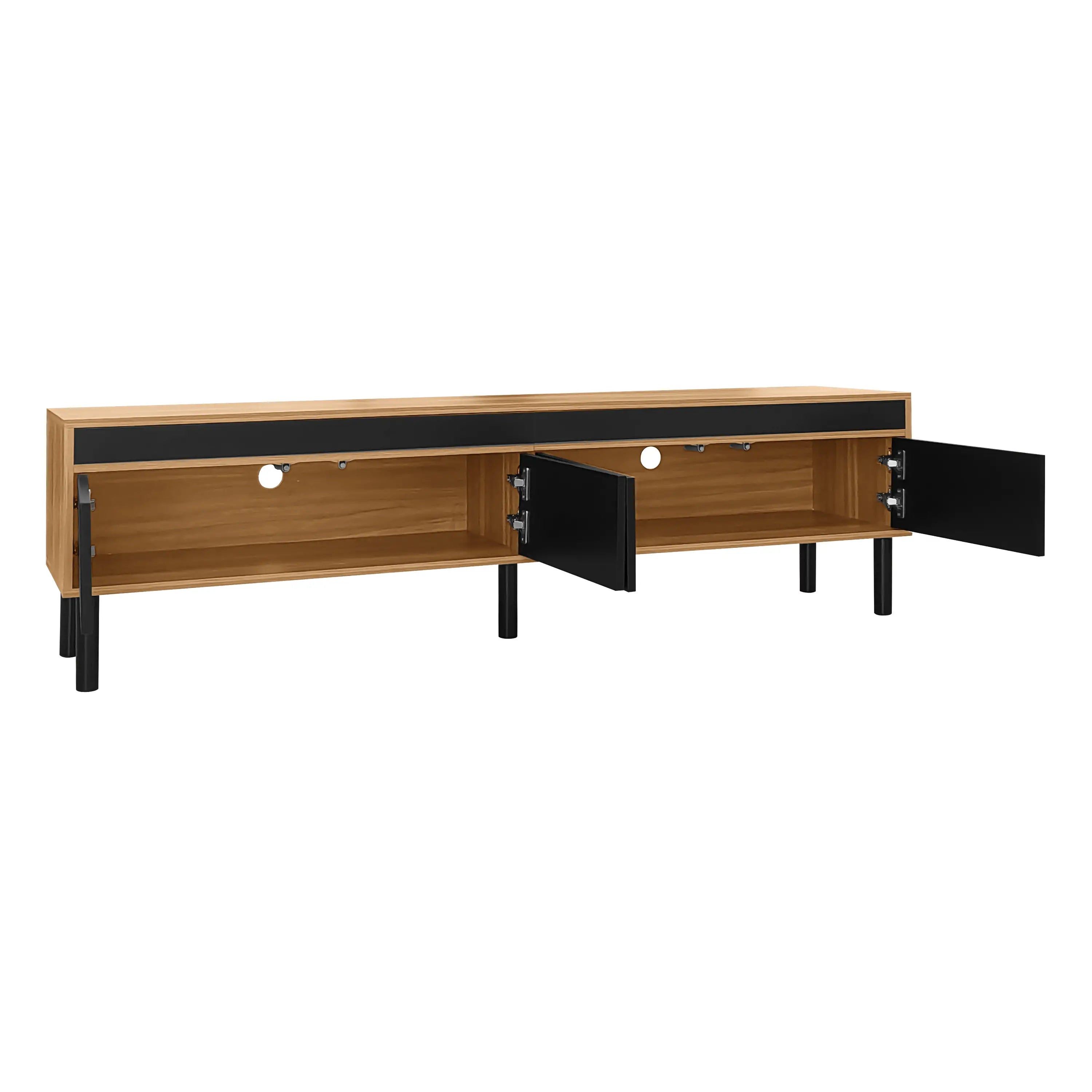 Elegant Stripe Design Stand, Sturdy Wooden Legs, 3 Doors, 67