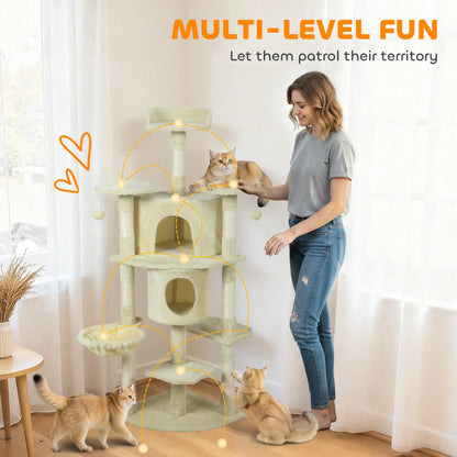 62" Cat Tree, Scratching Post, 2 Condos, Hammock, Perches, Beige Multi-Level Cat Towers at Gallery Canada