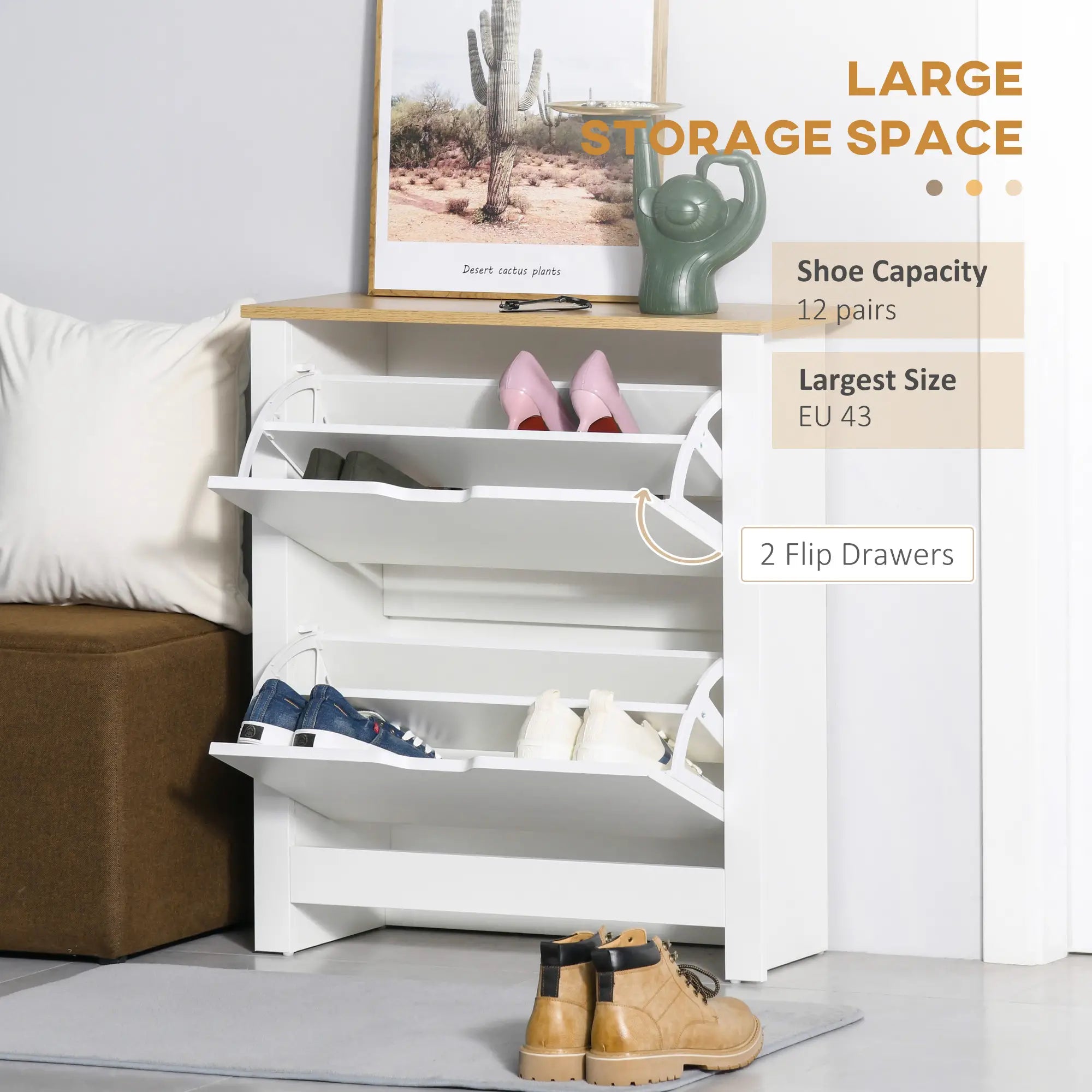 Shoe Storage Cabinet, 2 Flip Drawers, Adjustable Shelves, White Shoe Storage Cabinets & Racks at Gallery Canada