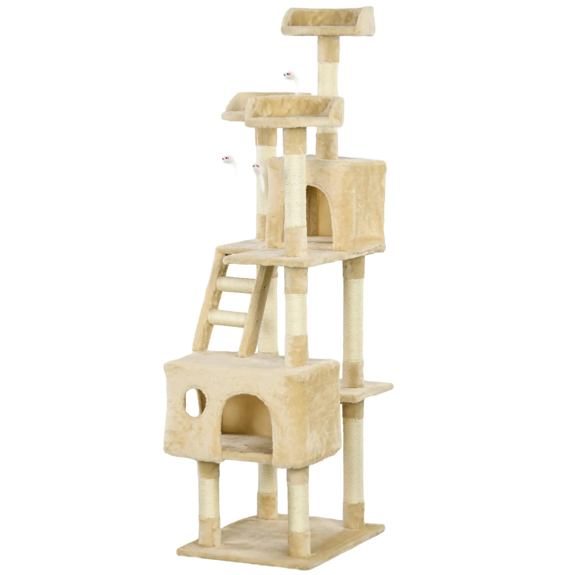 71-Inch Multi Level Cat Scratching Tree, Kitty Condo with Toys, Beige Cat Towers at Gallery Canada