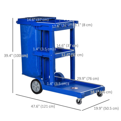 Commercial Janitorial Cart, 3 Tier Shelves, Cleaning Trolley, Rubbish Bag, Mop Mount, Blue Household Supplies at Gallery Canada