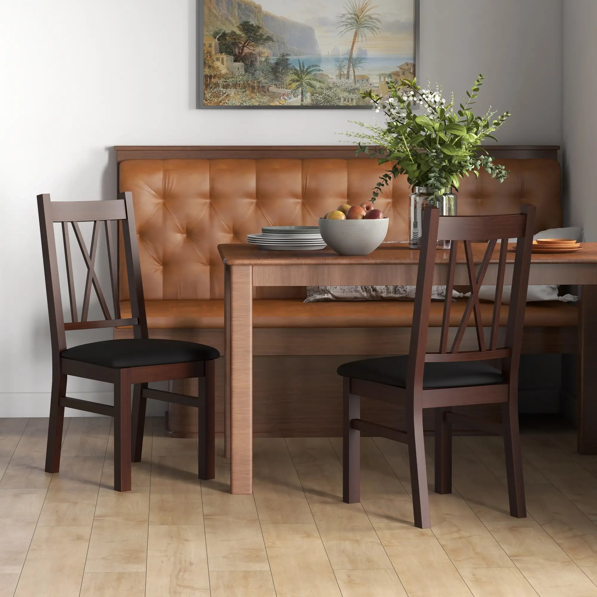 Farmhouse Dining Table Chairs Set of 2, Pine Wood, PU Leather Cushion Bar Stools at Gallery Canada