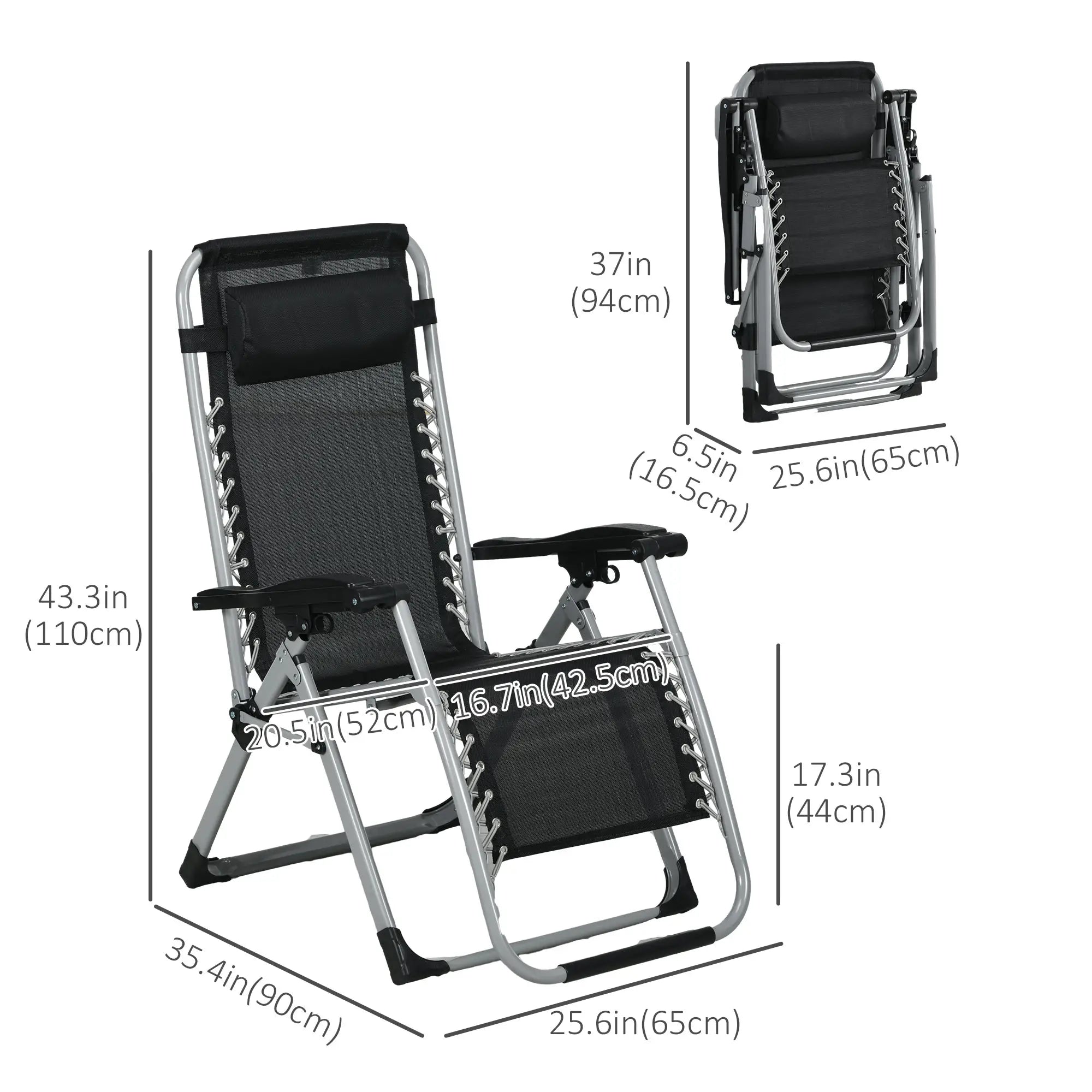 Folding Garden Chairs, Set of 2, Reclining Zero Gravity, Dark Grey Lounger Chairs at Gallery Canada