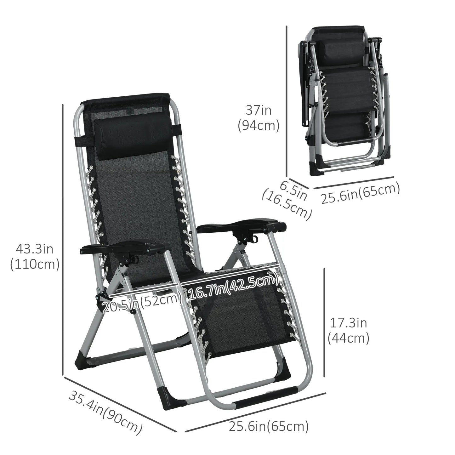 Folding Garden Chairs, Set of 2, Reclining Zero Gravity, Dark Grey Lounger Chairs at Gallery Canada