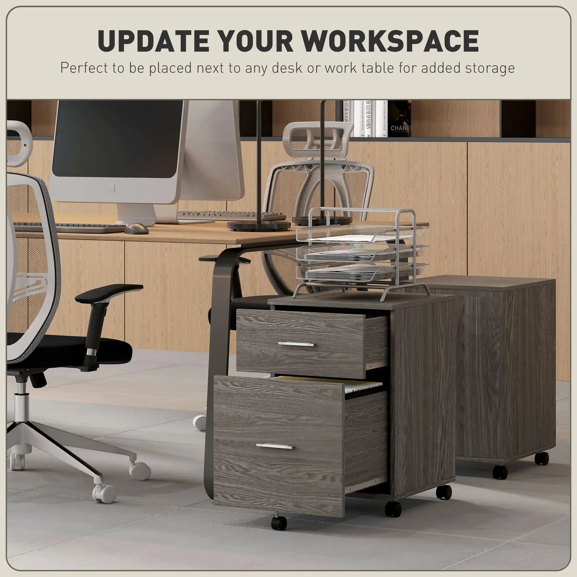 Mobile Vertical File Cabinet, 2 Drawers with Wheels, Letter or A4, Grey Office Cabinets & Cupboards at Gallery Canada
