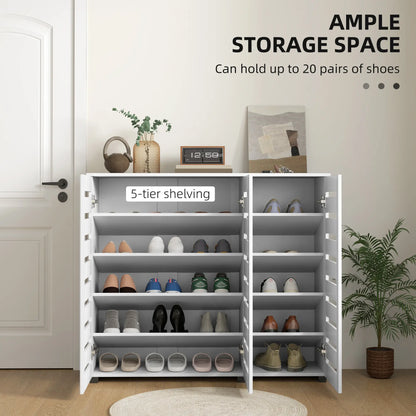 Narrow Shoe Cabinet, Slatted Doors, Adjustable Shelves, 20 Pairs, White Shoe Storage Cabinets & Racks at Gallery Canada
