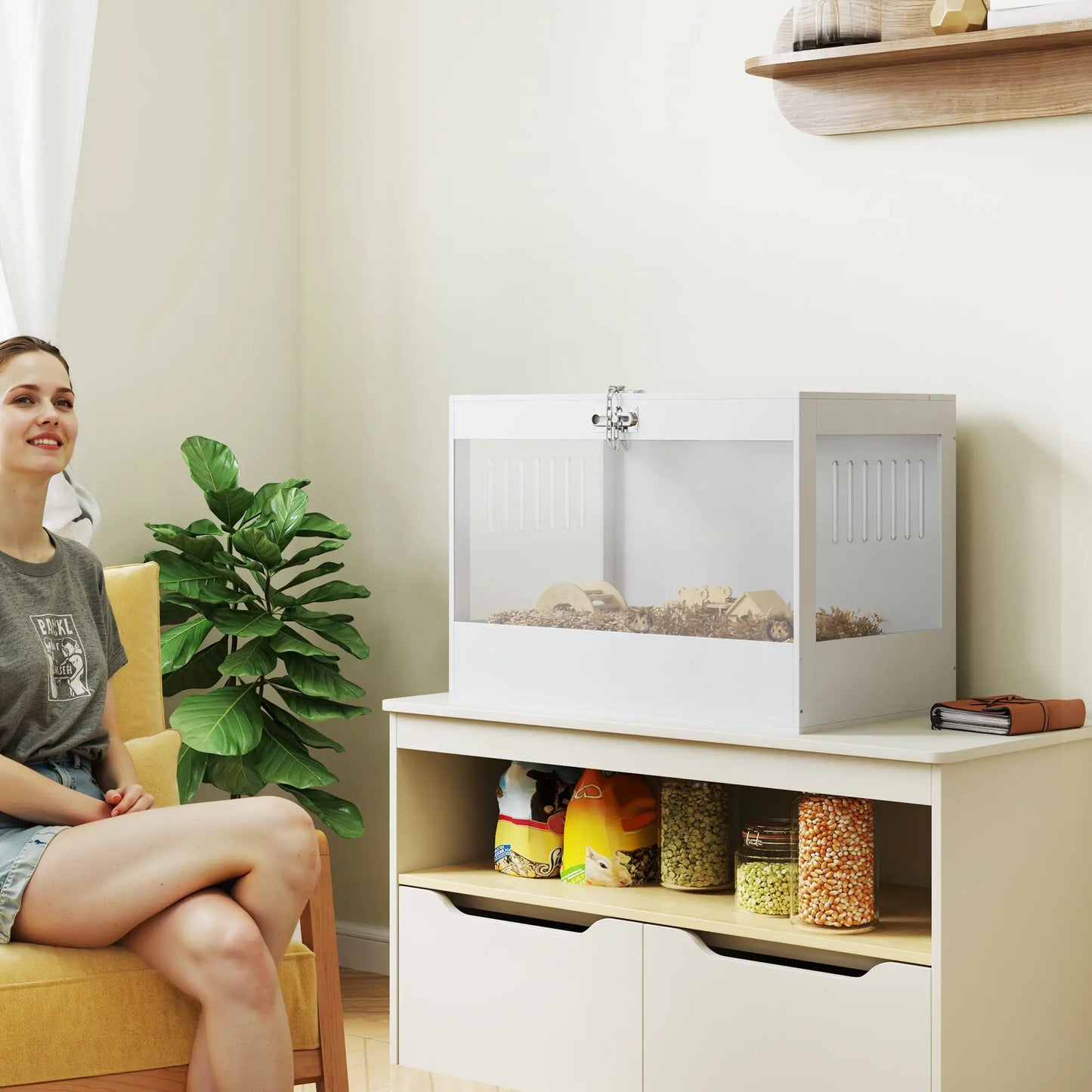 31.5"L Hamster Cage, Openable Top, Hut, Seesaw, Ladder, White Hamster Cages at Gallery Canada