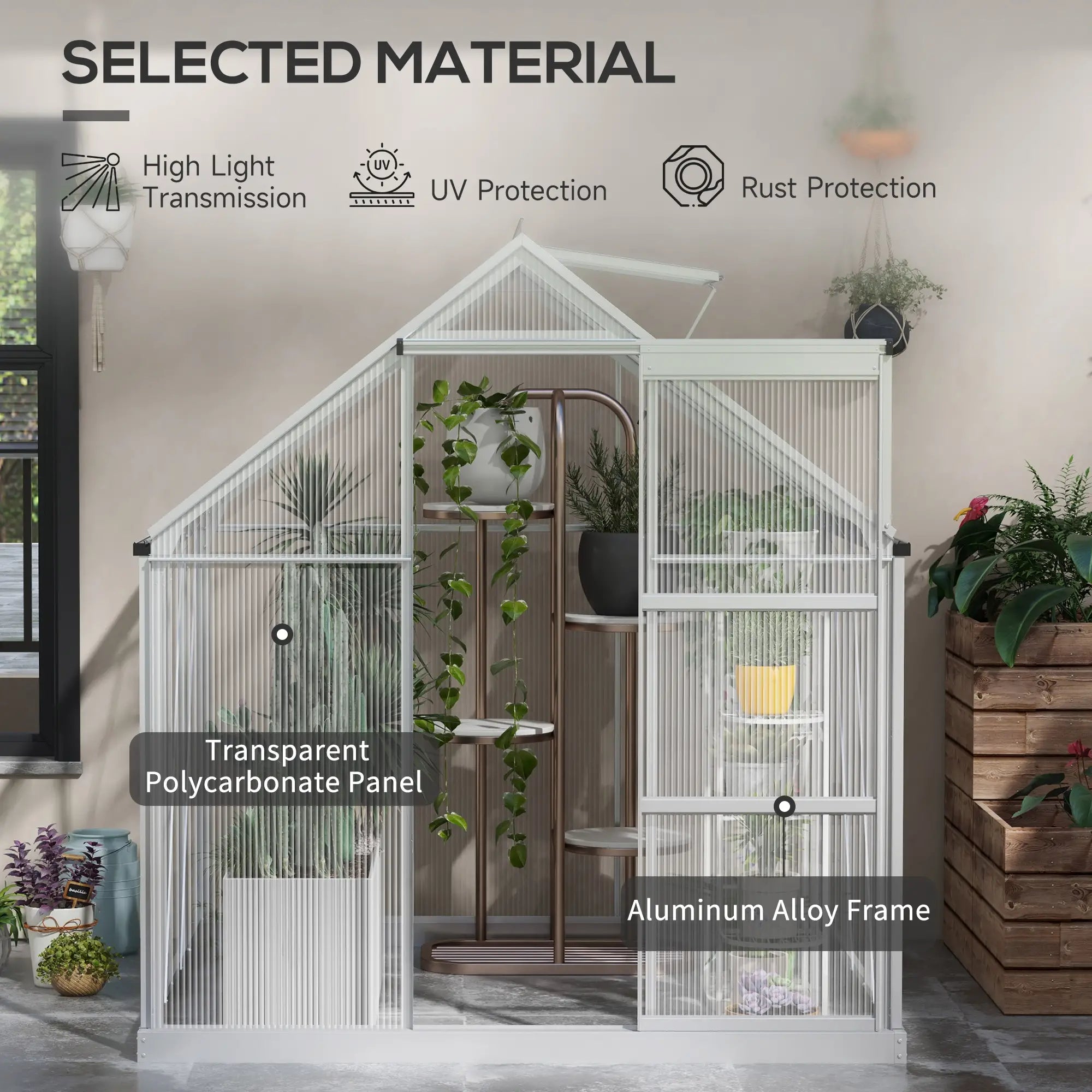 6' x 6' Walk-In Greenhouse, Polycarbonate, Sliding Door, Window, Silver Walk In Greenhouses at Gallery Canada