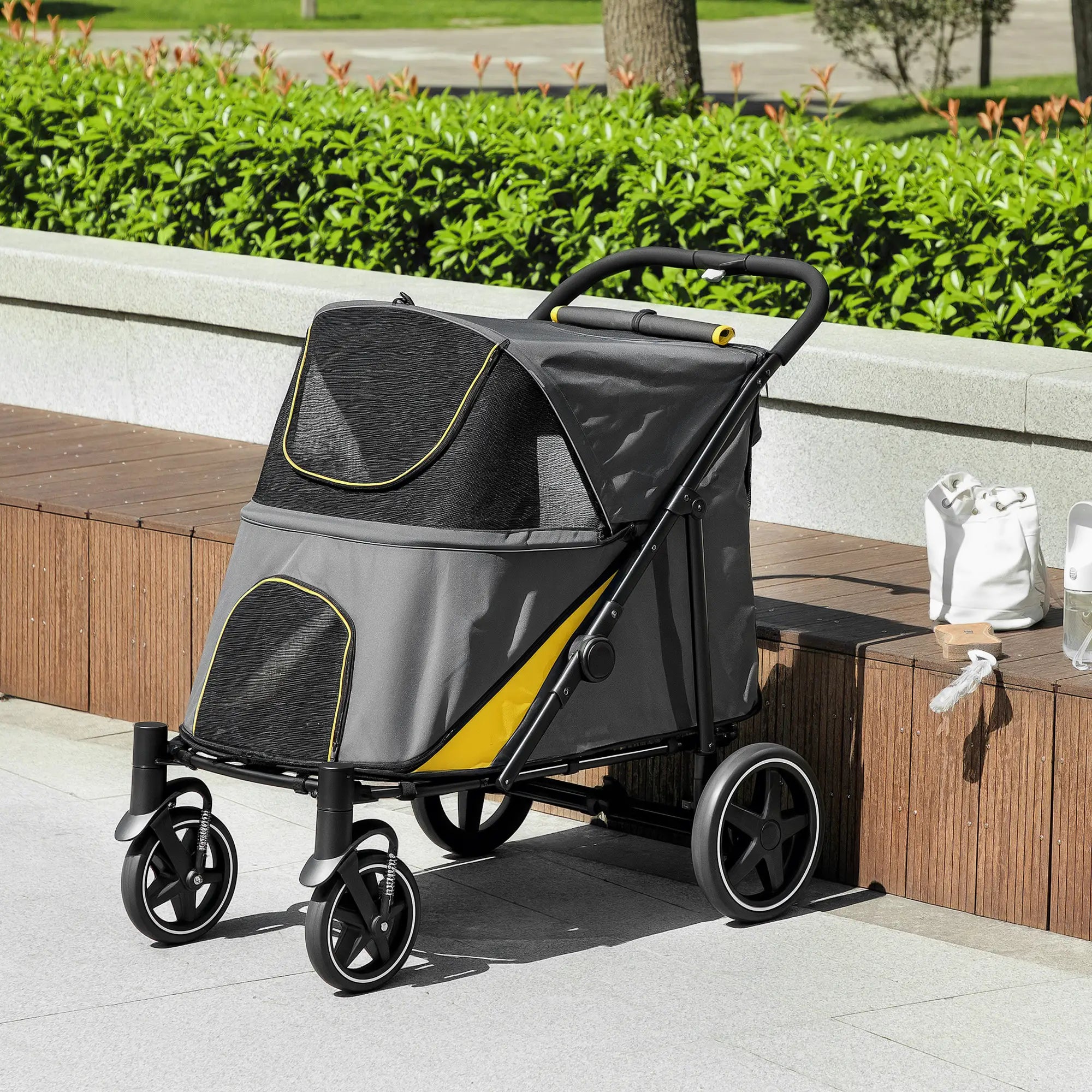Foldable Pet Stroller, Universal Wheels, Shock Absorber, Large & Medium Dogs, Dark Grey Dog Bike Trailers & Strollers at Gallery Canada