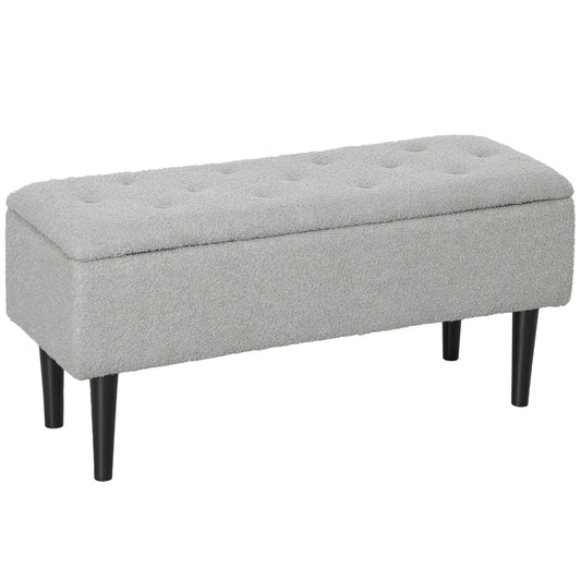 Modern Storage Bench, Ottoman with Lamb's Wool Upholstery, Grey Storage Ottomans & Benches Grey, Black at Gallery Canada