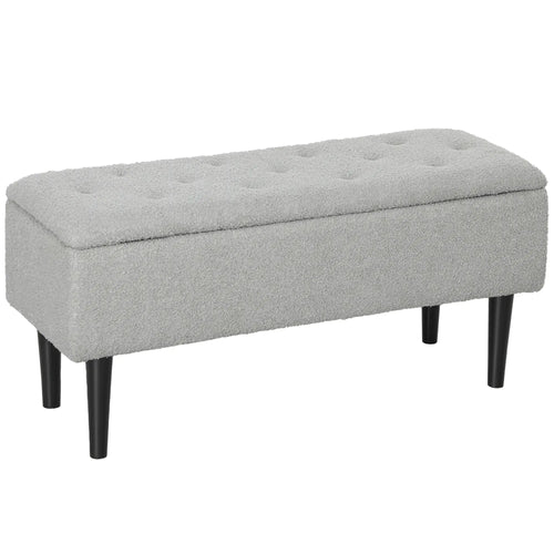 Modern Storage Bench, Ottoman with Lamb's Wool Upholstery, Grey