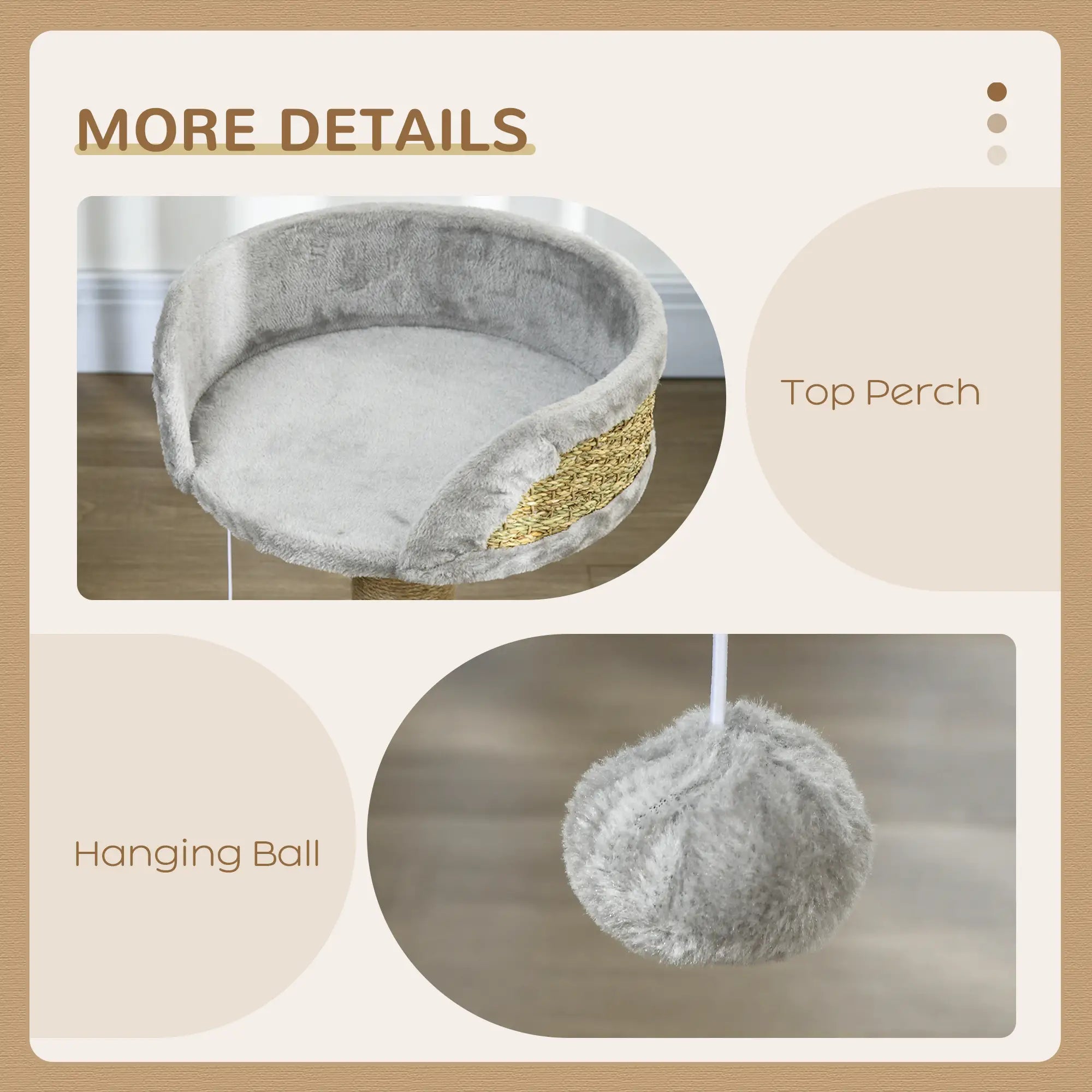 Cat Tree with Scratching Post, Toy Ball, Perch, 16