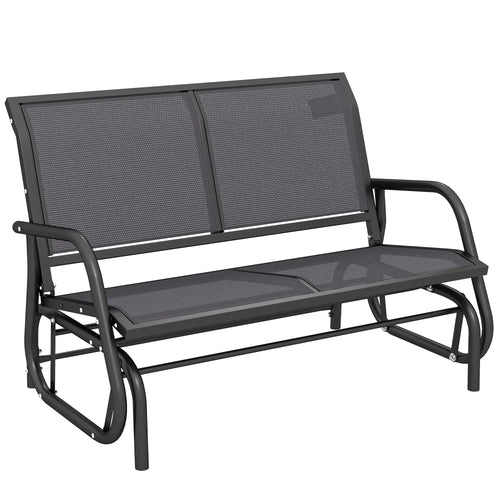 Patio Double Glider Sling Bench, Steel Garden Swing Chair, Grey